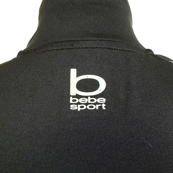 Bebe Sport NWT Black Stretch Iridescent Logo Zip Up Athleisure Track Jacket - Picture 8 of 14